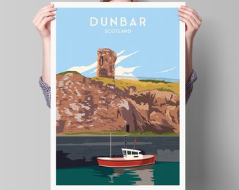 Dunbar Print - Travel Poster - Firth of Forth - Dunbar Harbour - Scottish Wall Art - Scotland Gift