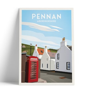 Pennan Travel Poster - Aberdeenshire - Scotland - Local Hero - Red Telephone Box  - Scottish Landscape - Banff - Crovie - Gardenstown