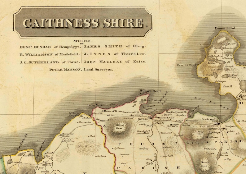 Old Antique Map Old Map Wall Print| Poster Wall Art|Wall Art |Scottish Maps| Vintage Print 1832 Caithness Map
