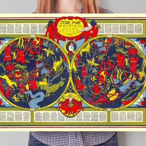 Antique Star Chart- Illustrated Poster of the Constellations  - Celestial Map - Celestial Atlas