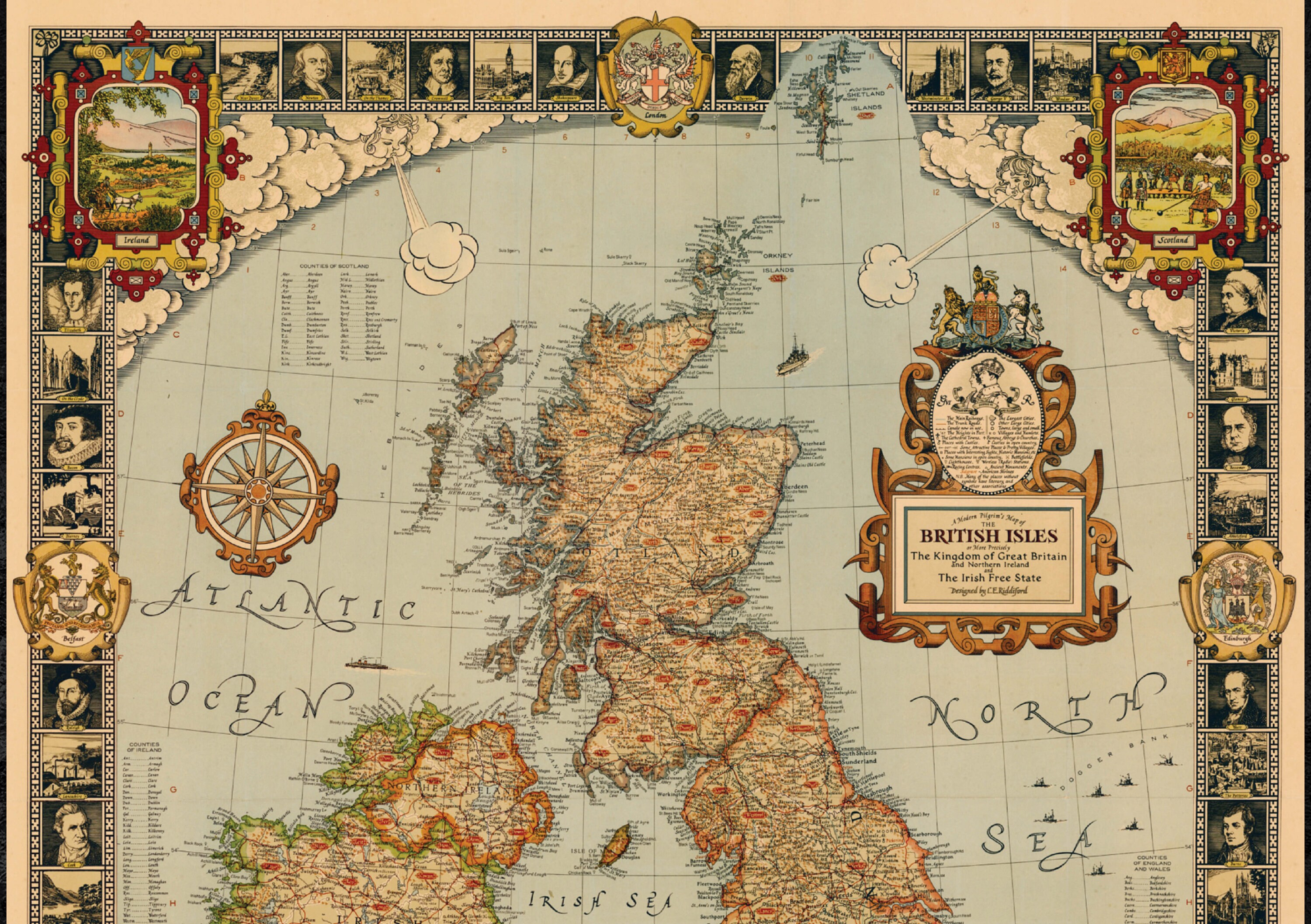 Story Karte von Großbritannien Großbritannien Vintage Karte  Etsy