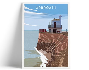 Arbroath Print - Scottish Travel Poster - harbour wall - Angus - North Sea