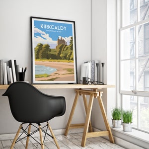 Kirkcaldy Print Ravenscraig Beach en Castle East Neuk Fife Coastal Path Reisposter Schotland afbeelding 8