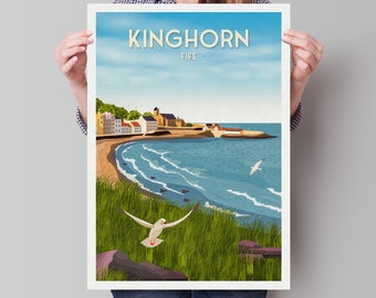 Kinghorn Print - Fife Travel Poster - Kinghorn Harbour - Historic Village - Scottish Wall Art - Historical Scottish Town - East Neuk