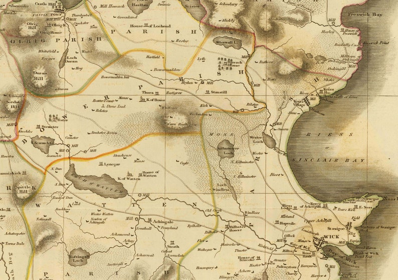 Old Antique Map Old Map Wall Print| Poster Wall Art|Wall Art |Scottish Maps| Vintage Print 1832 Caithness Map
