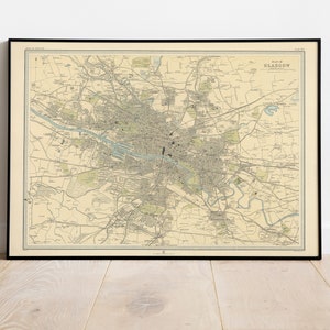 Alte Karte von Glasgow, Schottland 1912 | Vintage Poster Wand Kunst Druck | Alexander Park | Nekroplois |  Fluss Clyde |  Stadtplan von Glasgow
