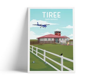 Tiree Travel Poster Inner Hebrides | Illustrated Airport Print | Scotland Island Wall Art | Tiree Airport Plane Poster