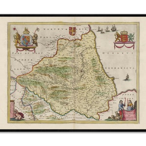 Ancient Durham Kaart | Episcopatvs Dvnelmensis | Oude Antieke Kaart van Durham |1665 | Poster Kunst aan de Muur| Kunst aan de muur| Engelse Kaarten| Blaeu
