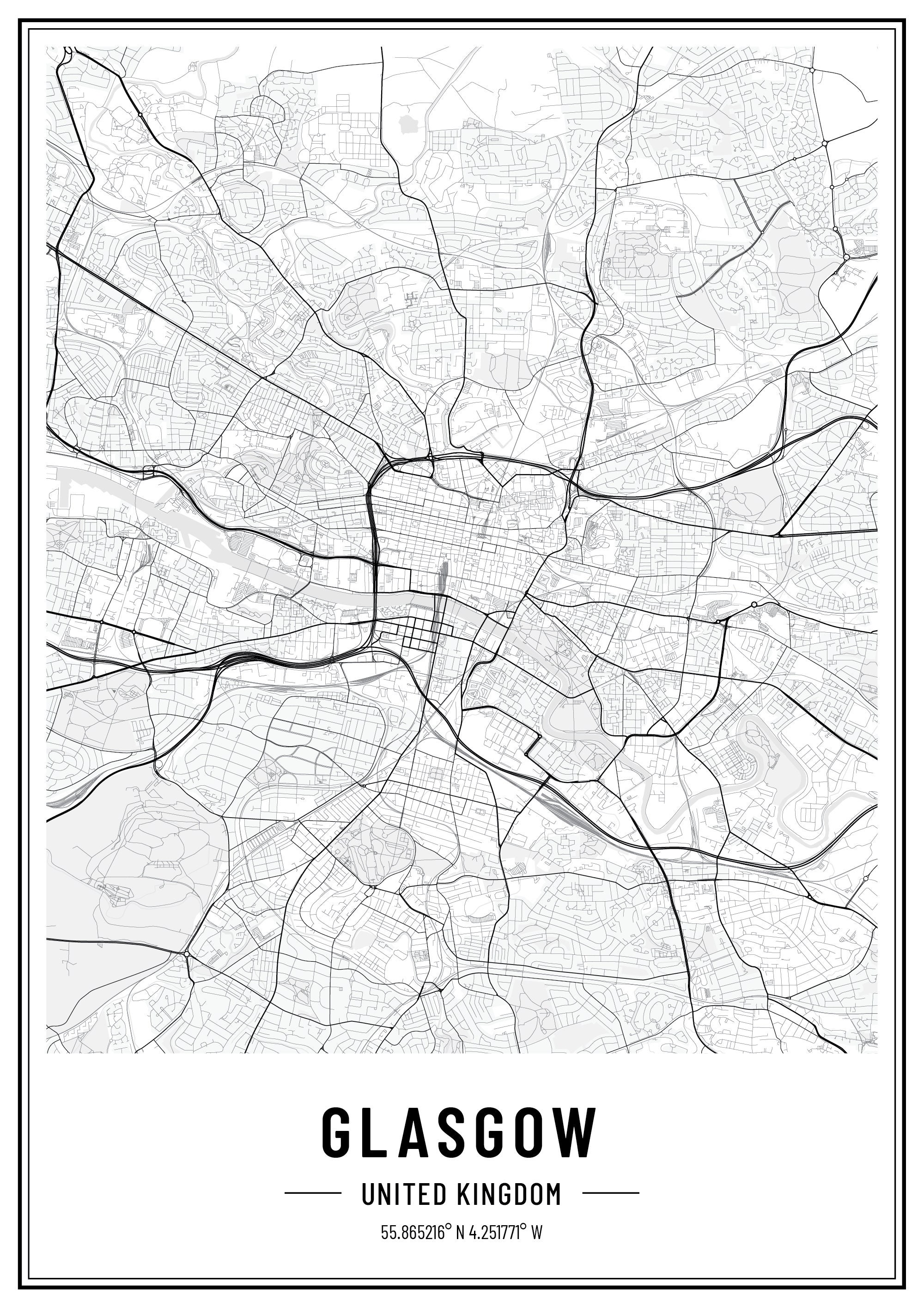 Glasgow Map Art Print Vintage / Retro / Minimal Glasgow Etsy UK