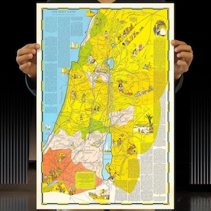 Das heilige Land Von den Patriarchen zu den Reisen des Paulus, 1941, Bildkarte von Israel, altes biblisches Plakat, historische Seiten, Neues Testament.