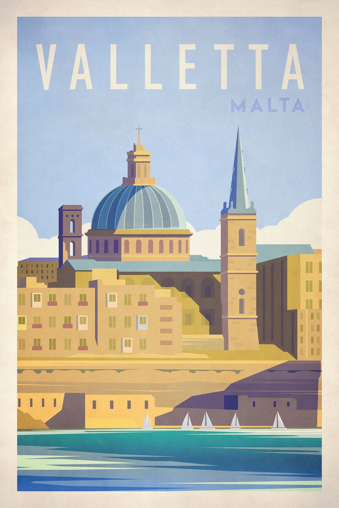 Valletta Malta Travel Poster Vintage Looking Malta Etsy