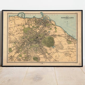 Ancienne carte d'Édimbourg en 1912 par J Bartholomew - Leith, Murrayfield, Portobello, Holyrood