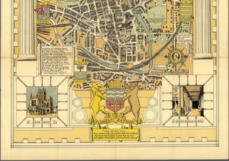 Bath Map Pictorial Map of the Historic City of Bath bath Etsy UK