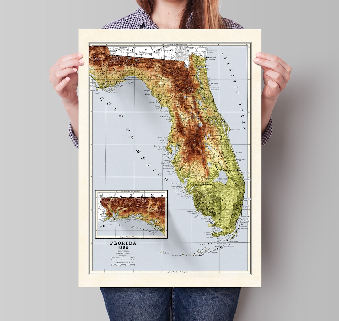 Florida Map Vintage Style 1882 - Il 1080xN.4750522835 Refx