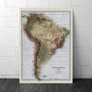 Südamerika Karte - Höhenkarte - 2D Giclée Vintage Poster - Brasilien