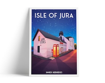 Isle of Jura Travel Poster – Jura Stores, Inner Hebrides (Unframed Art Print)