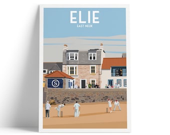 Impression d'Elie - Beach cricket - East Neuk - sentier côtier de Fife - affiche de voyage - Elie et Earlsferry - Leven