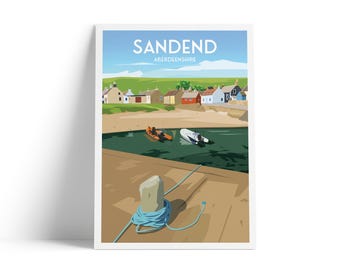 Sandend Scotland Travel Poster: Aberdeenshire Coastal Art Print