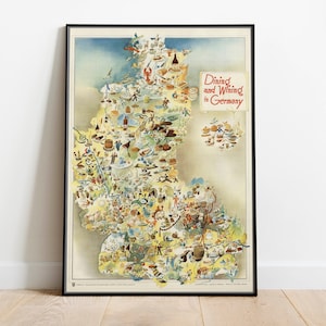 Deutschland 'Essen und Gewinnen' Bildkarte, Vintage Deutschland Illustration, Deutschland Druck, deutsche Kunst, deutsche Geschenke, Vintage Deutschland