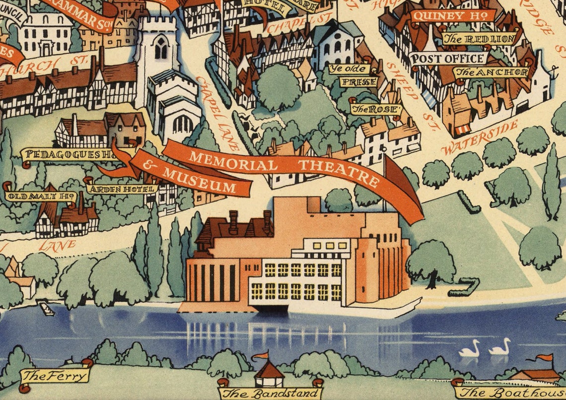 Stratford upon Avon Map / 1948 / Vintage Shakespeare  Etsy