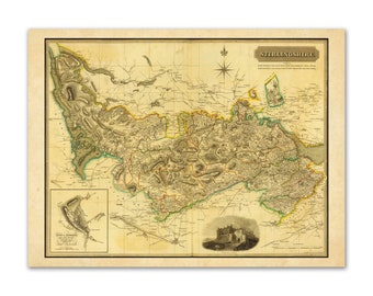 Stirlingshire Map | John Thomson | Old Antique Vintage Print | Stirling Castle | Poster Wall Art | Scottish Maps | stirlingshire