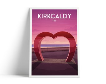 Kirkcaldy Love Heart Print - Fife Sculpture - Travel Poster - Fife Coastal Path - Scotland