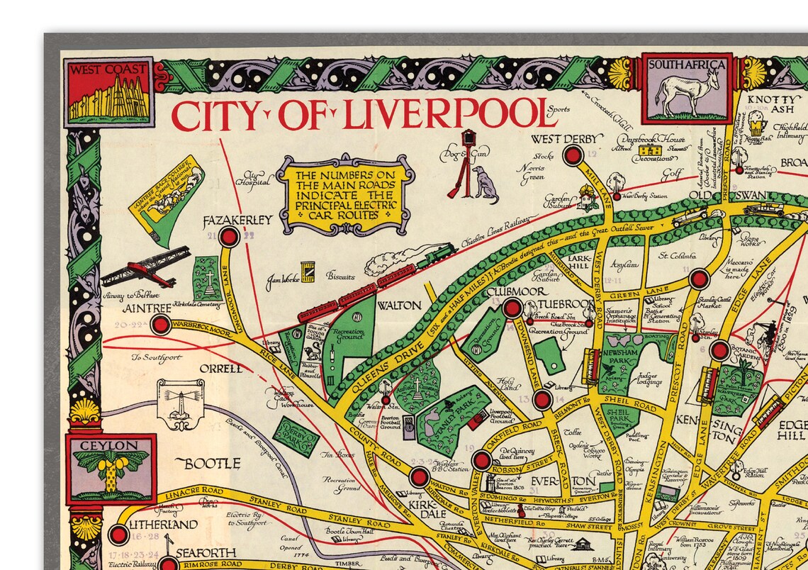 Map of Liverpool Merseyside Old Map Vintage Pictorial Map of Etsy UK