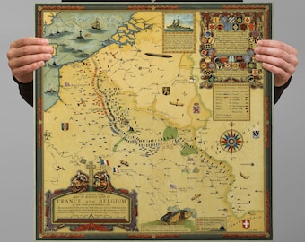 The Great War Map | Historic WW1 War Poster | Ernest Clegg | France | Belgium | Germany | Military History | Wall Art | Historic Maps