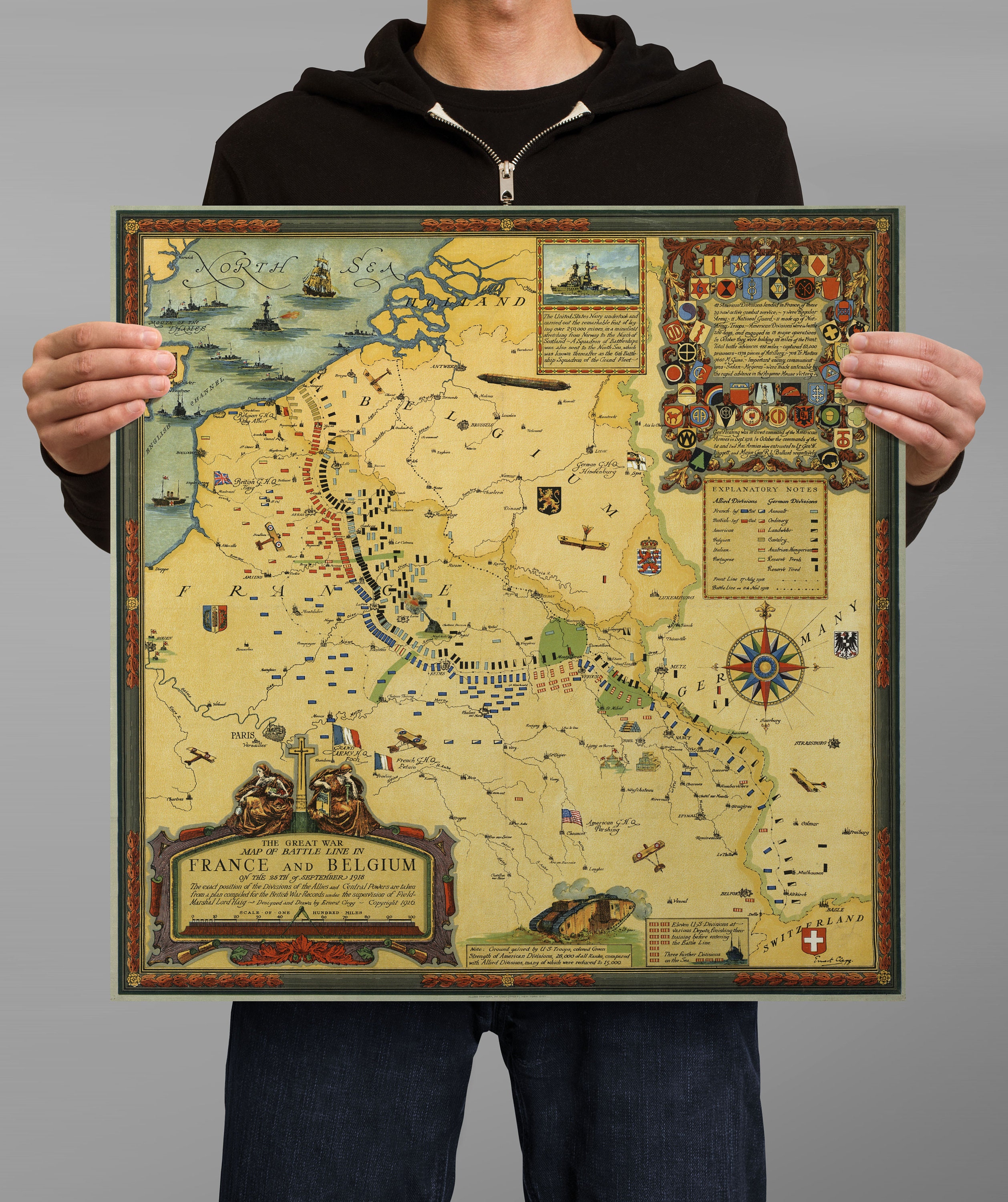 The Great War Map | Historic WW1 War Poster | Ernest Clegg