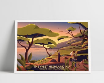 West Highland Way Poster, Milngavie bis Fort William, 96 meilen, Hillwalking Print, Drymen, Balmaha, Loch Lomond, Rowardennan, Inversnaid