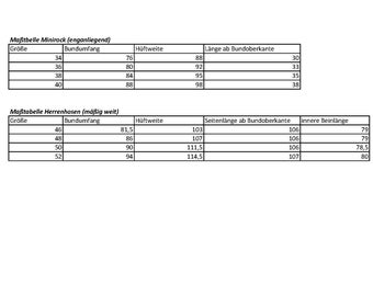 Size charts hoodies/shirts/pants/skirts for viewing