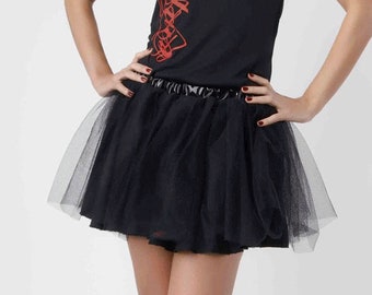 Tule rok dames kort, tutu gemaakt van tule, minirok tule, petticoat kort, gothic rock, cosplay tule rok, elastische tailleband / in verschillende kleuren