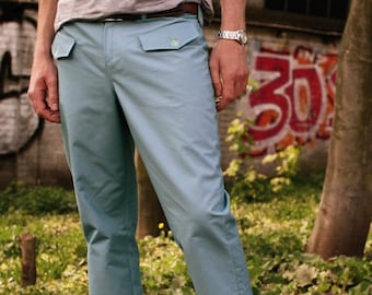 lime green summer trousers made of cotton fabric for men, men's trousers regular fit turquoise, men's chinos pastel green, designer trousers for men // size 98