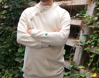 Hemp hoodie, hoodie with button placket made of hemp, hoodie made of natural material, hemp shirt for men, hemp sweater cream, hoodie beige