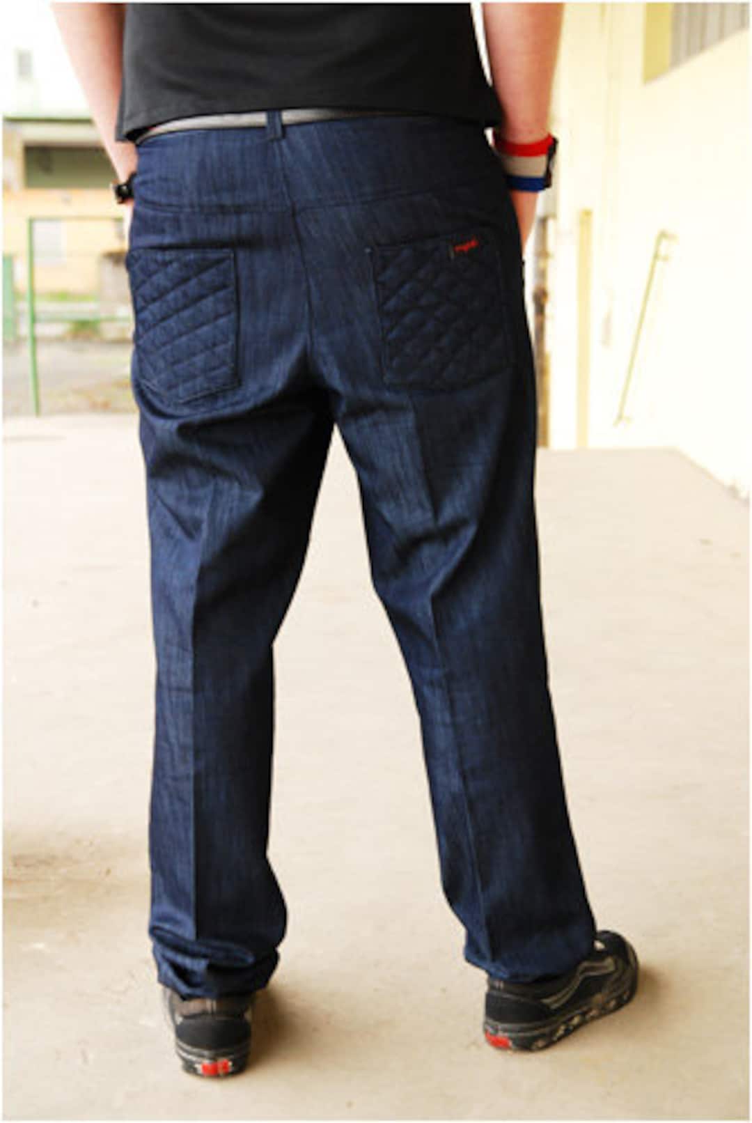 Wide Men s Jeans Blue With Crease Loose Fit Jeans Men Blue Jeans Crease Wide Baggy Pants Men Elegant Size 50 Etsy UK