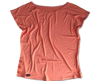 T-Shirt überschnittene Schultern in orange, Herrenshirt apricot, Relaxed T-shirt Männer, Herren Oversized T-Shirt, Festivalshirt // Gr. M