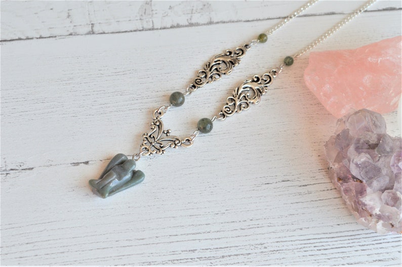 gifts for her Moss agate necklace gift ideas gemstone necklace angel necklace boho necklace crystal necklace