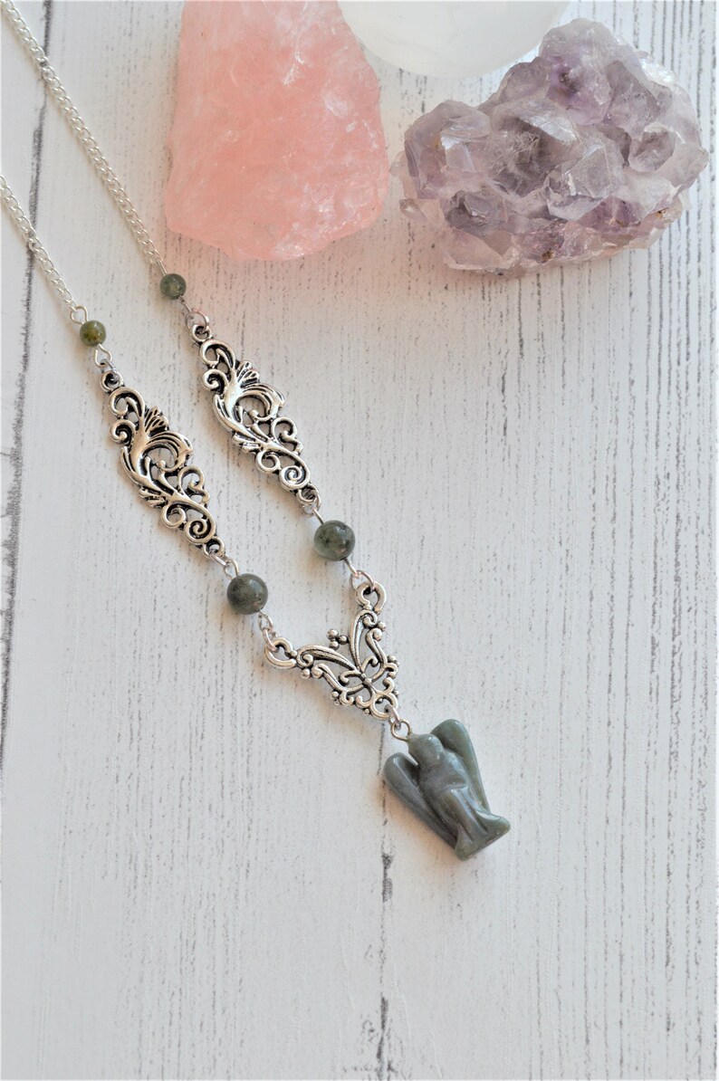 gifts for her Moss agate necklace gift ideas gemstone necklace angel necklace boho necklace crystal necklace
