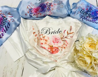 Set of six wedding morning robes kimono dressing gown wedding party bridesmaid