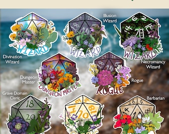 Pegatinas botánicas para dados de Dungeons and Dragons: calcomanías de vinilo para juegos de rol de mesa, regalo para frikis, DND D20