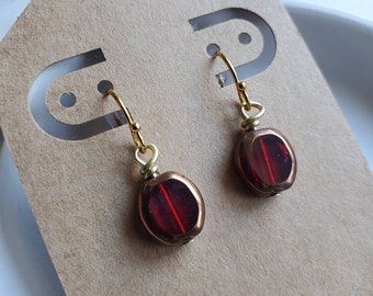 Red Glass Drop Earrings, red earrings, simple earrings, red glass earrings, red jewelry, garnet red earrings, dainty earrings, red drops