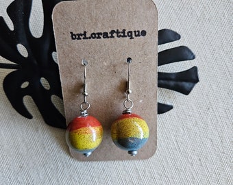 Striped Ceramic Drop earrings, multicolored ceramic earrings,  ceramic jewelry, sphere ceramic earrings, sphere earrings, earthy earrings