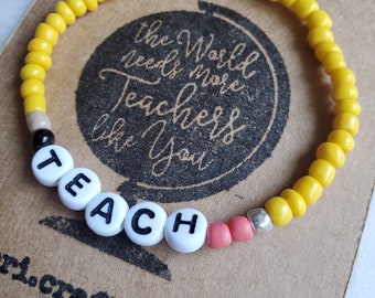Teach | Word Bracelets, letter bracelet, teacher bracelet, gift for teacher, pencil bracelet, pencil jewelry, teacher jewelry, school, teach
