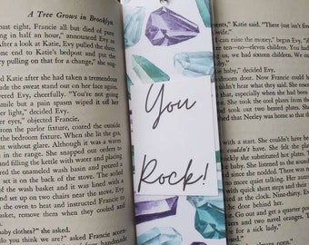 Mixed Gem - White - You Rock! Gemstone Bookmark, gemstone bookmark, gems bookmark, book accessory, gifts for readers, white bookmark, gem