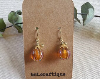 Vintage Pumpkin Drop earrings, pumpkin earrings, fall earrings, orange earrings, fall jewelry, orange drop earrings, orange jewelry, fall