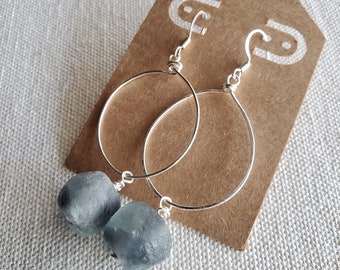 Gray Recycled Glass Hoop Earrings, recycled glass hoops, gray hoops, recycled glass jewelry, gray glass hoops, glass hoops, recycled glass