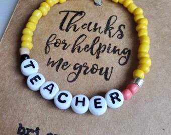 Teacher | Word Bracelets, letter bracelet, teacher bracelet, gift for teacher, pencil bracelet, pencil jewelry, teacher jewelry, school