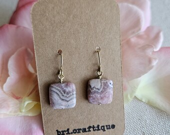 Square Pink Marbled Stone drop earrings, pink stone earrings, pink drop earrings, marbled stone earrings, pink earrings, lovely earrings