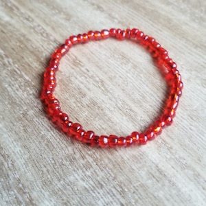 Ruby Red seed bead bracelet, stretch bracelet, beaded bracelet, seed bead bracelet, red bracelet, red jewelry, translucent red bracelet, red