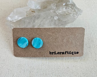 Blue Wave Polymer Clay Stud Earring, blue clay earrings, blue stud earrings, beachy stud earrings, beachy clay earrings, blue studs, blue